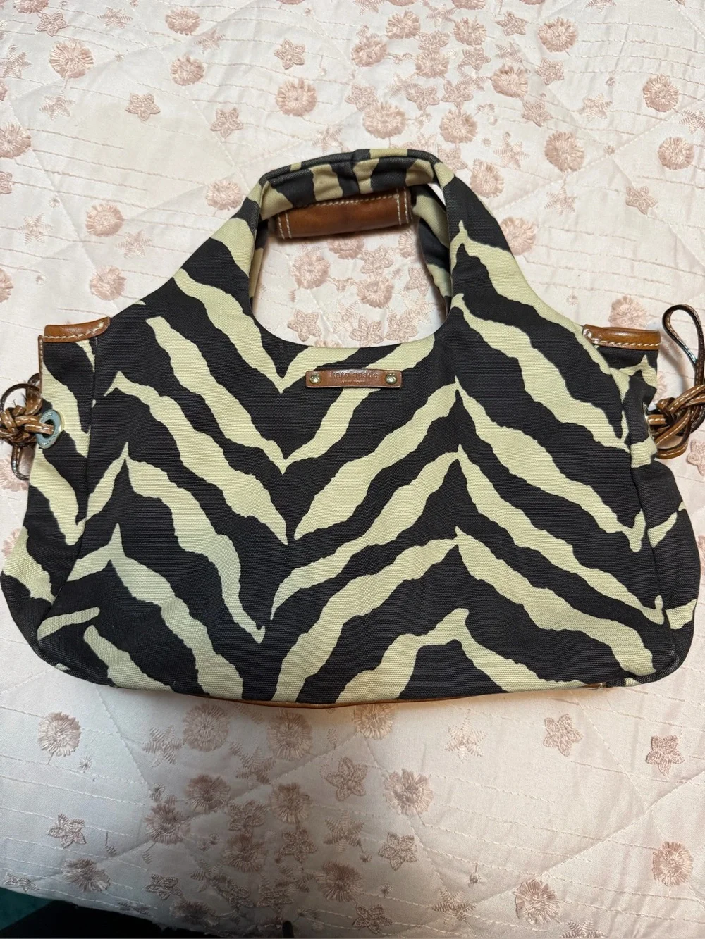 Vintage Kate Spade Zebra Print Canvas Shoulder Bag Hobo - Y2K Green Polka Dot
